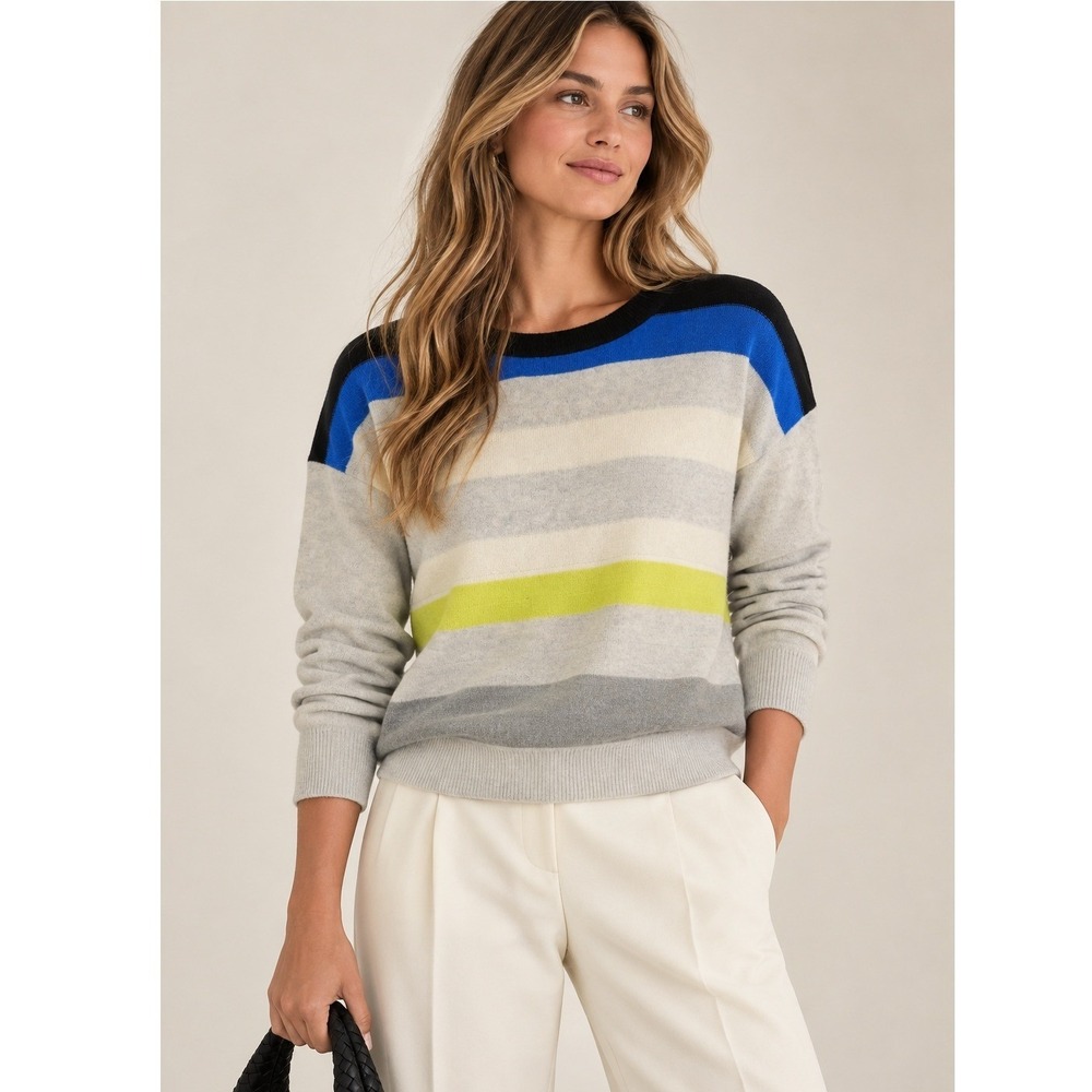 Diane von Furstenberg DVF 100% Cashmere Striped Crewneck Sweater Multi Color P